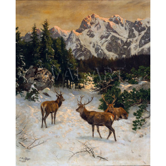 РЕПРОДУКЦИИ НА КАРТИНИ Благороден елен в Алпите през зимата (1896)